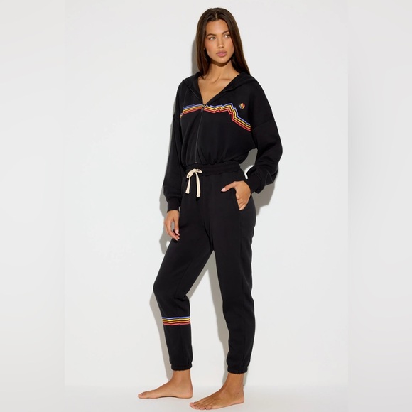 Spiritual Gangster Cali Stripe Apres Jumpsuit Black